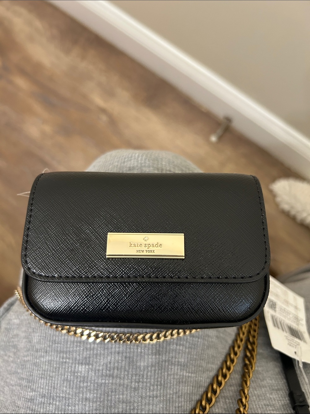 kate spade Black Mini Crossbody with Silver Plaque silver chain NWT